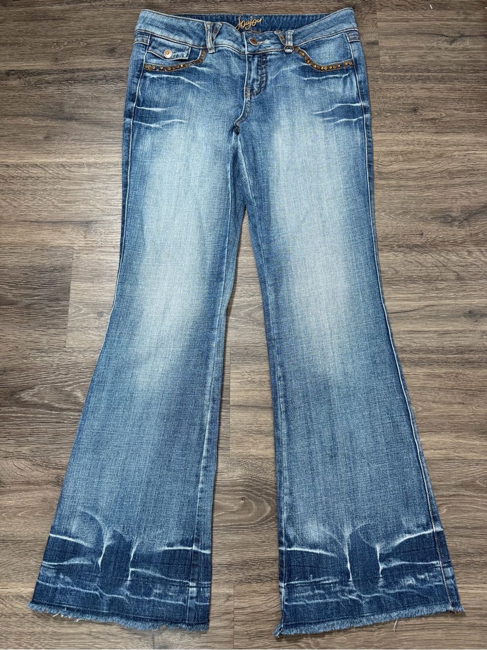 JoyJoy Studded Flare Jeans Womens Light Wash Wide‎ Leg Boho Y2K Denim